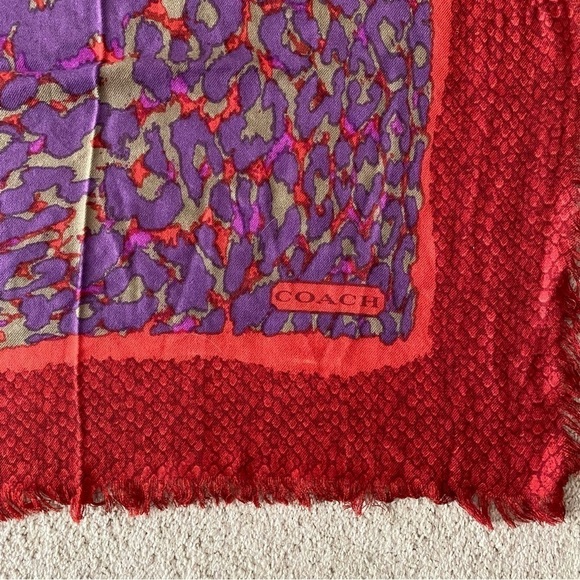 Coach | Women's 100% Wool Ocelot Printed Fringe Square Scarf 52"x52" - Picture 6 of 7